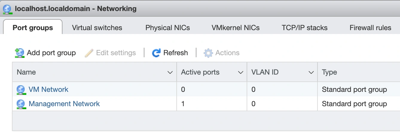 ESXi Firewall Rules Sekmesi