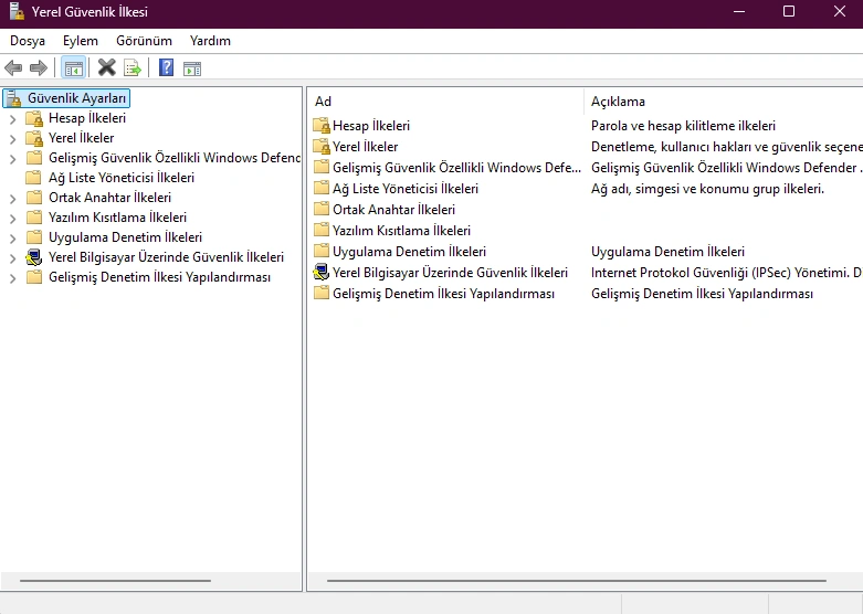 secpol.msc çalıştırılması