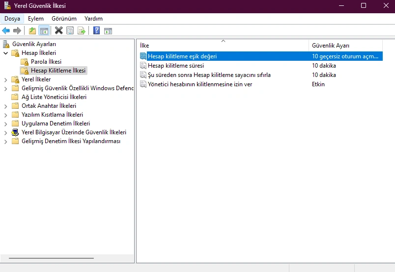 Hesap kilitleme eşik değeri