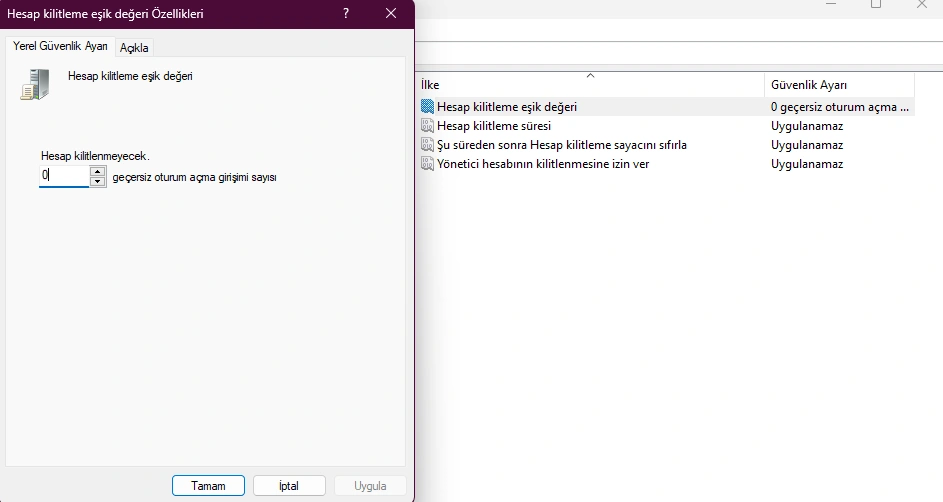 Eşik değeri 0 yapılması